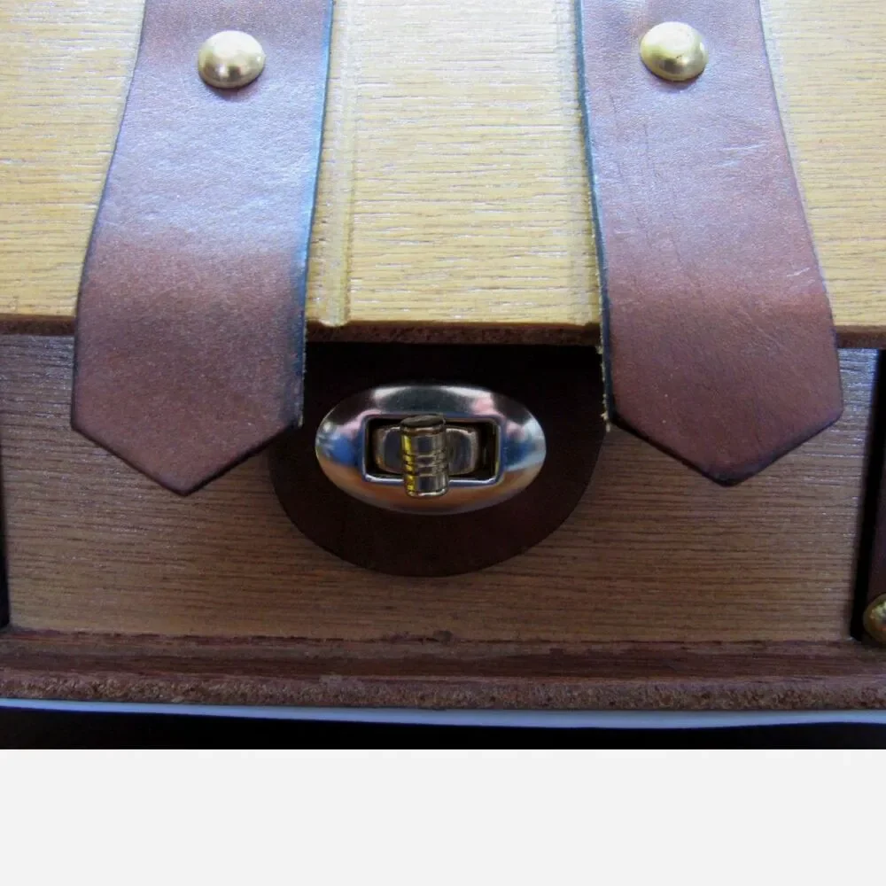 Vintage box purse wooden chest gold tone chain handle by Mister Ernest 6x6x4.5
